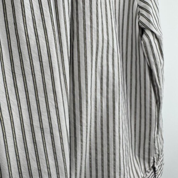 Loft Womens Striped Button-Down Blouse size XL Cotton gray gold metallic - Picture 14 of 14
